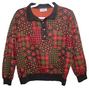 Cricket Lane Vintage Patchwork Polo Sweater - Red, Olive, Black